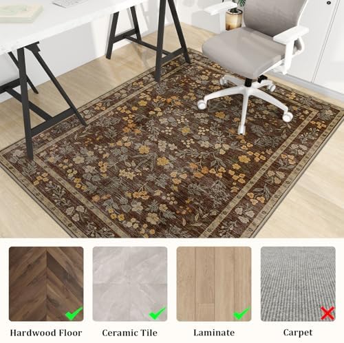 chakme Office Chair Mat for Hardwood Floor, 60"x45" Easy Glide Computer Desk Mat Protector for Rolling Chair Under Desk Rug Nonslip Backing, Machine Wash, (Floral)