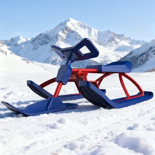 Snow Racer Sled, Ski Sled Slider Board with Dual Brakes & Steering Wheel for Adults/Child Winter Sports, Heavy-Duty Steel Frame Snow Sled with Tow Rope A