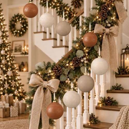 6 Pcs 6'' Large Christmas Ball Ornaments Terracotta Beige Cream