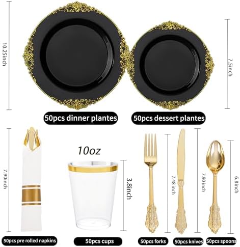 Hioasis 350 Pcs Black Gold Plates for Graduation