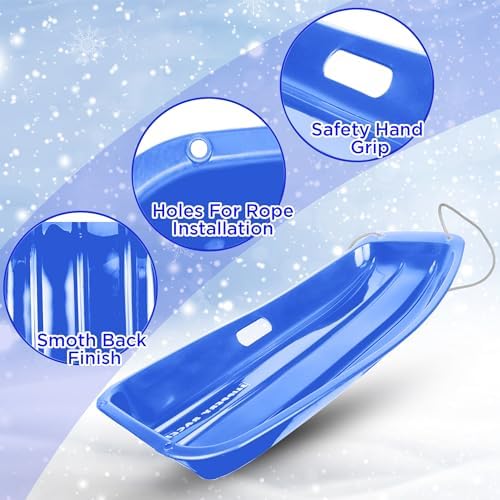 Slippery Racer Downhill Sprinter Flexible Kids Toddler Plastic Cold-Resistant Toboggan Snow Sled with Pull Rope and Handles -35 Inch