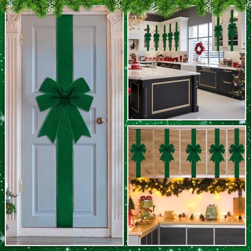 Daifunli 6 Pcs Dark Green Velvet Christmas Cabinet Bows Ribbons for Kitchen
