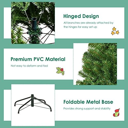7Ft Pre-lit Artificial Christmas Tree, Pencil Hinged Christmas Tree w/ 500 Dual-Colored LED Lights, 1570 PVC Branches, 11 Light Modes, X-Shaped Metal Stand, Pine Xmas Tree for Home, Party