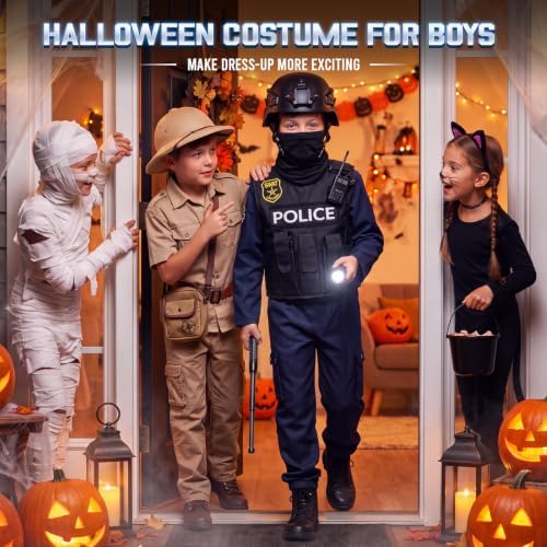 YADIYA Halloween SWAT Police Costume for Kids Boys Cop Costume Swat Vest
