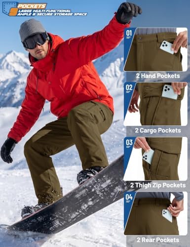 TACVASEN Men's Winter Snow Ski Pants Fleece Lined Waterproof Work Tactical