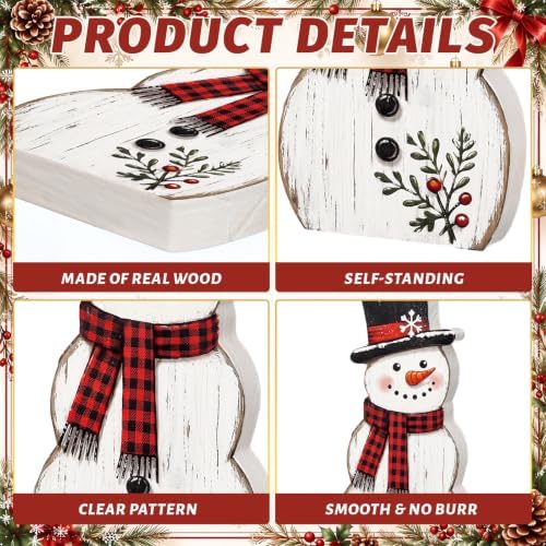 Barydat 3 Pcs Christmas Snowman Table Decoration Winter Snowman Wood Sign