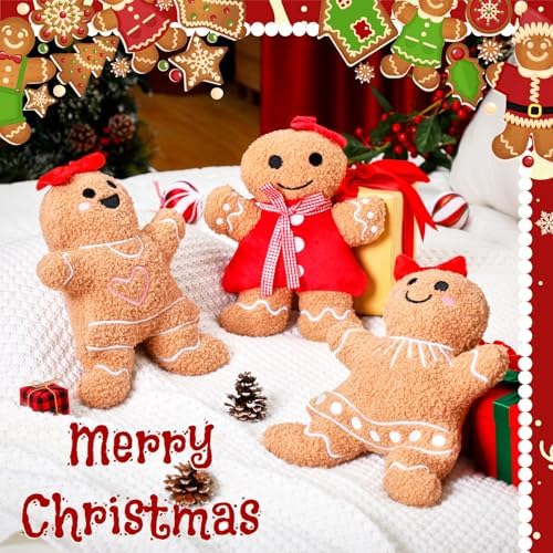 Konohan 3 Pcs Christmas Gingerbread Man Throw Pillows for Christmas Decor
