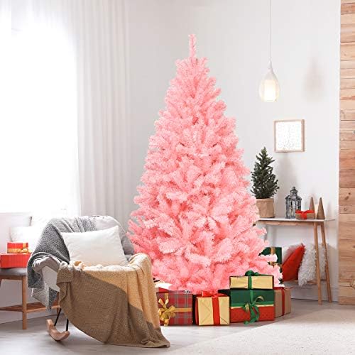 HAPPYGRILL 6FT Artificial Pink Christmas Tree with Stand New PVC Material Rich Thicken Tips Christmas Festival Decoration