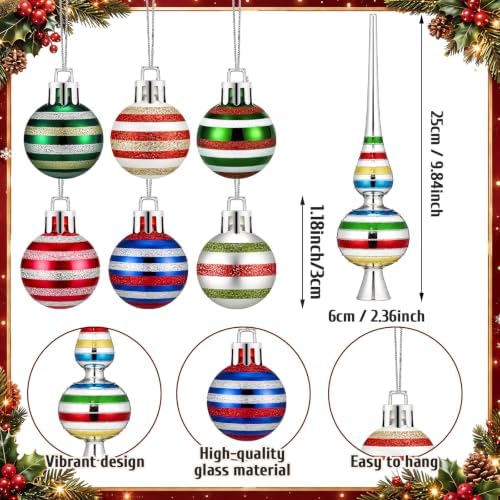 Teling 100 Pcs Vintage Christmas Tree Ornaments Set Mini Retro Striped Ball