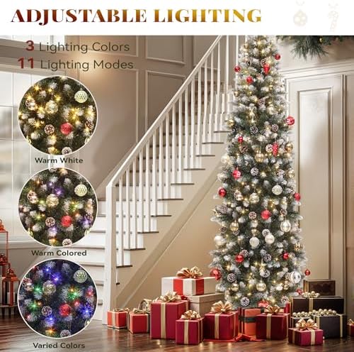 YITAHOME 7.5FT Prelit Green Pencil Christmas Tree w/Remote & Pinecone Decor