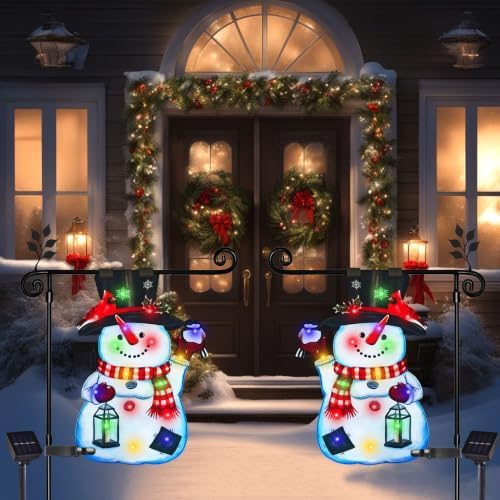 12x18 Solar Christmas Snowman Garden Flag, Outdoor Decor