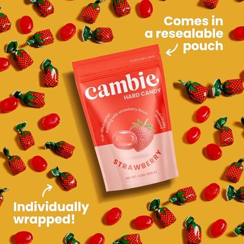 Strawberry Hard Candy Individually Wrapped by Cambie - 2 lbs of Hard Candy