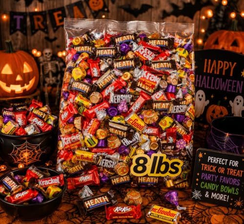Halloween Chocolate Candy Variety Pack - 8lb Halloween Candy Bulk Individually Wrapped - Assorted Chocolate Candy for Trick or Treat, Party Favors, Pinatas, Goodie Bags and Office Snacks