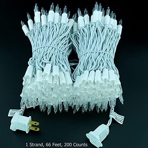 YULETIME 200 Warm White LED Christmas Lights, 66 ft White Wire String Light