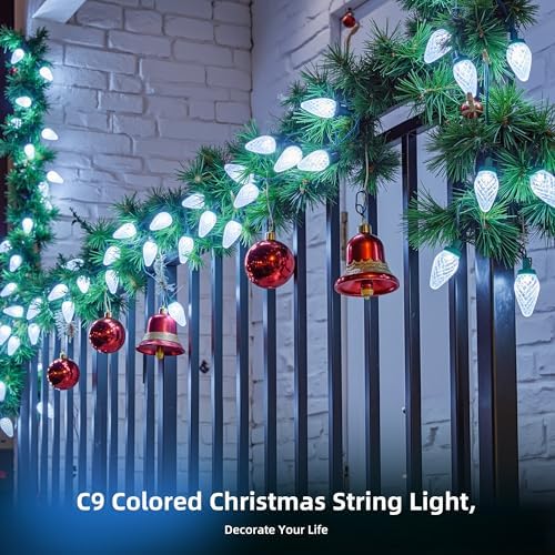 C9 LED Christmas Lights Outdoor, 97ft 150 LED Waterproof Strawberry Christmas Decorations String Lights, Plug in Vintage Christmas Tree Lights for Outside, Roof, Patio, Wedding, Party, Pure White
