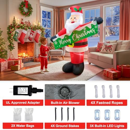 OurWarm 6 FT Christmas Inflatable Outdoor Decoration, Inflatable Santa Claus Decor with Detachable Banner, Christmas Blow Up Yard Decorations for Outdoor Indoor Garden Yard Lawn Xmas Decorations