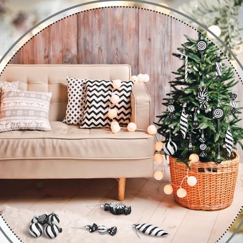 96 Pcs Christmas Tree Ornaments Black White Candy Ball Ornament
