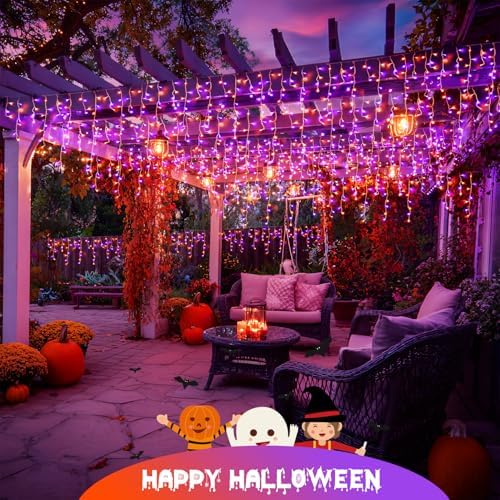 JMEXSUSS Orange and Purple Halloween Lights Outdoor, 400 LED 38.8 FT