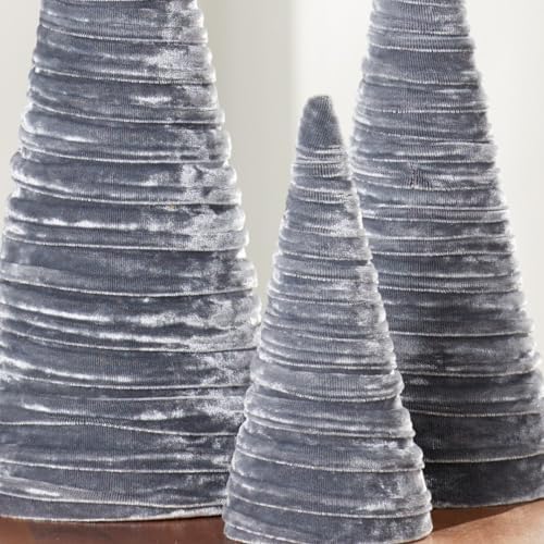 Your Heart's Content Set of 3 Velvet Trees Silver, Modern Valentine Tree Tabletop, Elegant Holiday Entryway, Winter Home Centerpiece, Artisan Farmhouse Accent, Cozy Gift for (Silver)