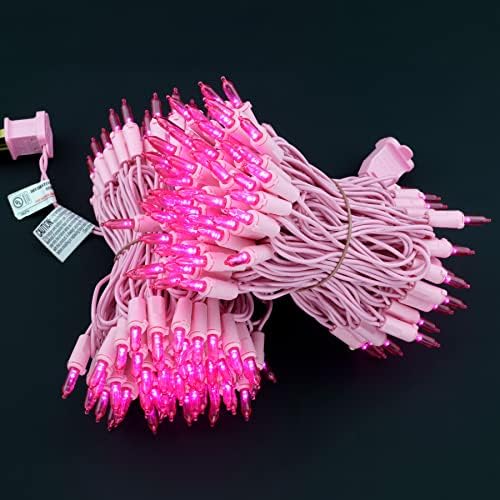YULETIME 200 Pink LED Christmas Lights, 66 ft Brown Wire UL String Light