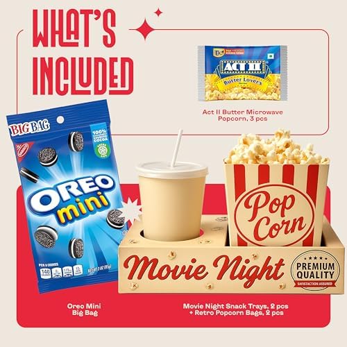 Movie Night Supplies - Movie Gift Basket with Candy Variety & Snack Trays