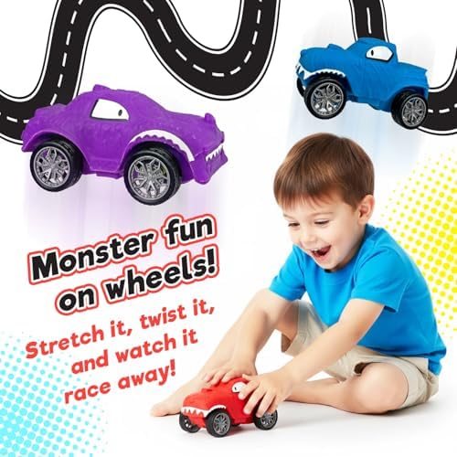 JA-RU Squishy Wheelz Car Toy (4 Units) Twist, Stretch & Added Wheels 4545-4