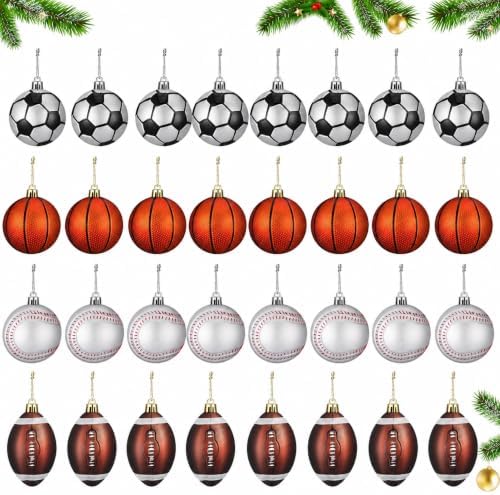 Syhood 64 Pcs Christmas Sport Ball Ornaments Tree Decor with Hanging Loop