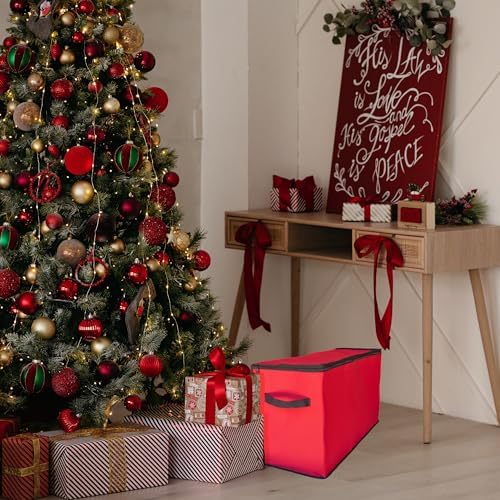 96ct Red and Black Zip Up Christmas Ornament Storage Tub