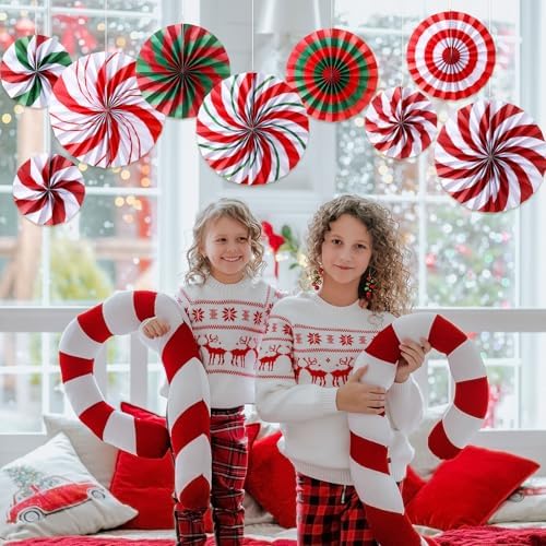 Outus 18 Pcs Christmas Hanging Decorations Candy Paper Fans Classic
