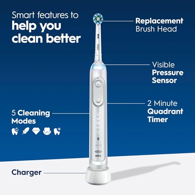 Oral-B Genius X Limited Rechargeable Electric Toothbrush with 1 Replacement Brush Head, Travel Case, White (Pack of 3)