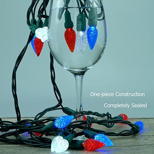 YULETIME 140 Red White Blue C6 Christmas Light, 2-Set 36ft 70 One-Piece LED