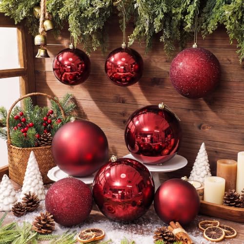 Silipull 8 Pack Extra Large Christmas Ornament Balls, 8in 6in, Burgundy
