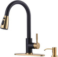 Black and Gold Kitchen Faucet with Soap Dispenser, WOWOW Stainless Steel Kitchen Sink Faucet Single Handle High Arc Utility Sink Faucet for Sink, RV, Laundry, Bar