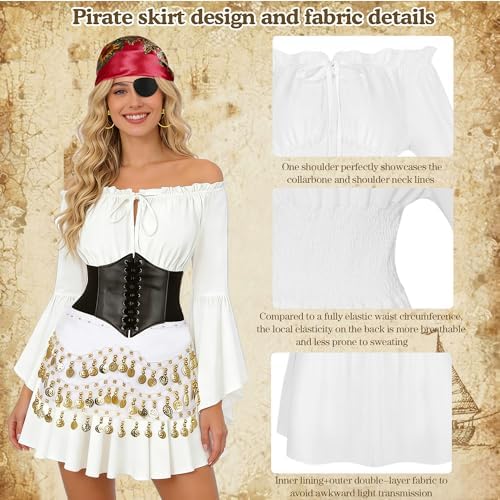 Women Pirate Costume Set Halloween Dress Outfit with Accessories