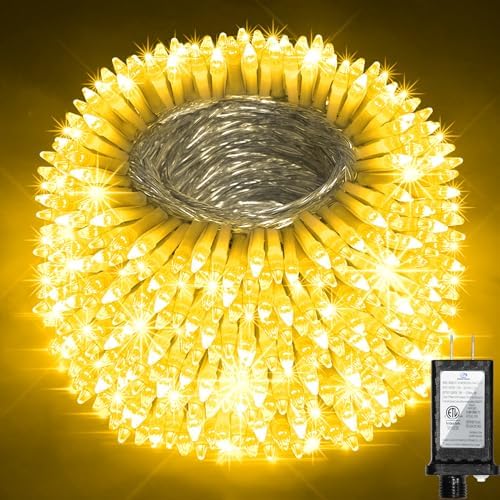 509FT Christmas Lights Outdoor 1350 LED Christmas Tree Decorations Lights with 8 Modes & Timer Memory, Plug In Clear Wire Waterproof LED Xmas Lights for Yard Trees Wedding Party Holiday (Warm White)