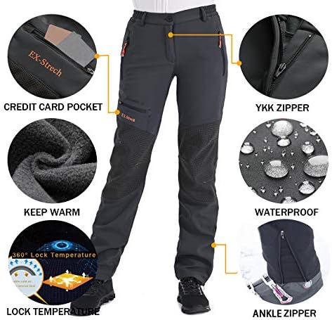Postropaky Womens Outdoor Snow Ski Pants Waterproof Hiking Insulated Softshell Pants Snowboard Zipper Bottom Leg