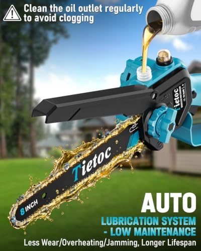 TIETOC 2-in-1 Brushless Pole Saw for Tree Trimming – 8" Mini Electric Chainsaw with 2×4000mAh Batteries, Auto Oiling, Tool-Free Adjustment,Cordless Battery Powered Saw for Home Garden Branch Cutting