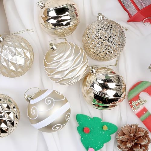 SHareconn 12ct 3.15 Inch Christmas Tree Balls Ornaments, Gold & White, 80mm