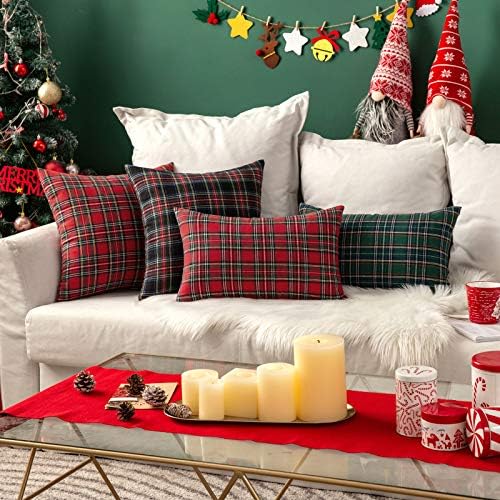 MIULEE Christmas Plaid Pillow Cover Scottish Tartan 12x24 Green