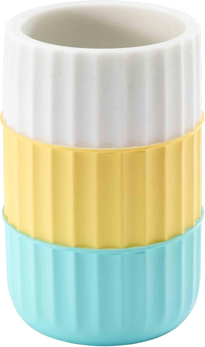 Izod - Bathroom Set, 4pc Countertop Accessories, Tumbler, Toothbrush Holder, Soap Dish & Lotion Pump, Striped Resin Decor, Dorm Room Essentials (Clubhouse Collection, Aqua)