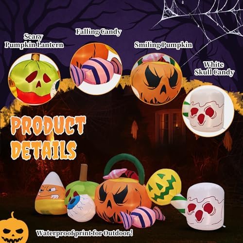 Outvita Halloween Inflatable Pumpkin Candy Combo 8FT, Blow Up Outdoor Decoration with LEDs, Halloween Decor for Yard, Party, Garden