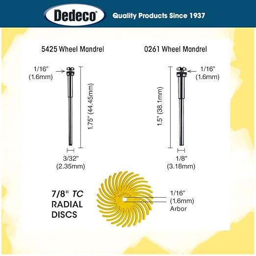 Dedeco Sunburst Radial Bristle Discs 48-Pack - 7/8" Curved - Yellow 80 Grit (Coarse) - Aluminum Oxide for Polishing & Finishing