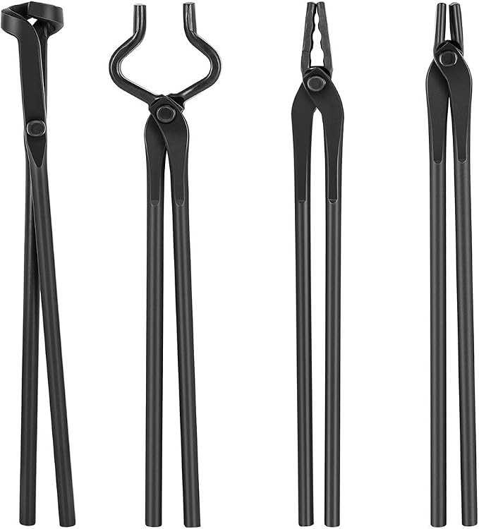 Blacksmith Tongs Set Knife Making Forge Tongs for Bladesmithing & Blacksmithing - 4 Tongs Tool Kit