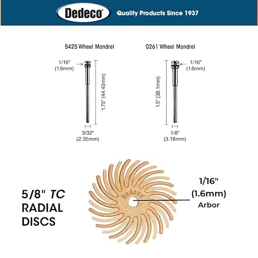 Dedeco Sunburst Radial Bristle Discs 48-Pack - 5/8" Curved - Peach 2500 Grit (Extra-Fine, 6 Micron) - Aluminum Oxide for Polishing & Finishing