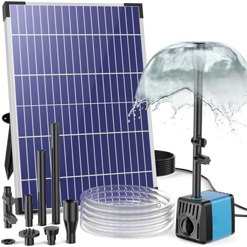 POPOSOAP 10W Solar Water Fountain Pump, Solar Powered Water Pump with 120GPH Fountain Pump, 4 Sprayers, 16.4ft Cable, 6.6ft Tubing for Outdoor Pond,Bird Bath,Fish Tank and Garden Water Features