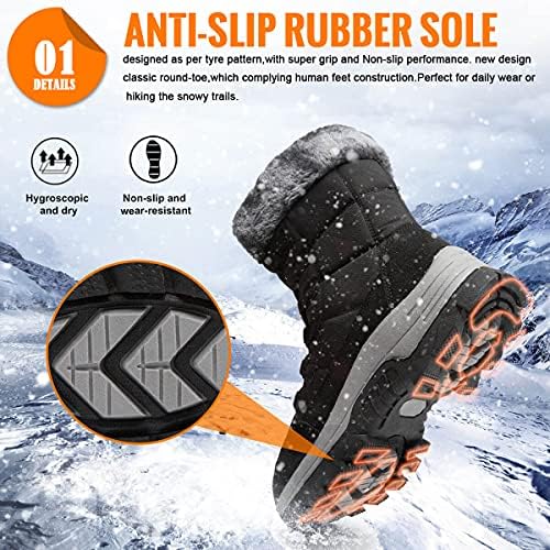 Womens Snow Boots Winter Fur Lined Waterproof Walking Boots Lightweight Outdoor Ankle Boots Ladies Warm Shoes Anti-Slip Mid Calf Boots