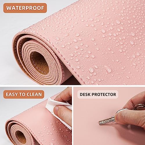 AFIING Cork Desk Mat 55" x 17", Dual-Sided Natural Cork & PU Leather Desk Pad, Non-Slip Waterproof Large Mouse Pad for Office, Home & Gaming (Pink)