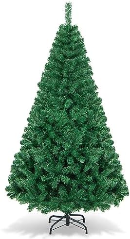 Goplus 6ft Artificial Christmas Tree with Solid Metal Stand for Holiday Indoor and Outdoor Decoration, Green