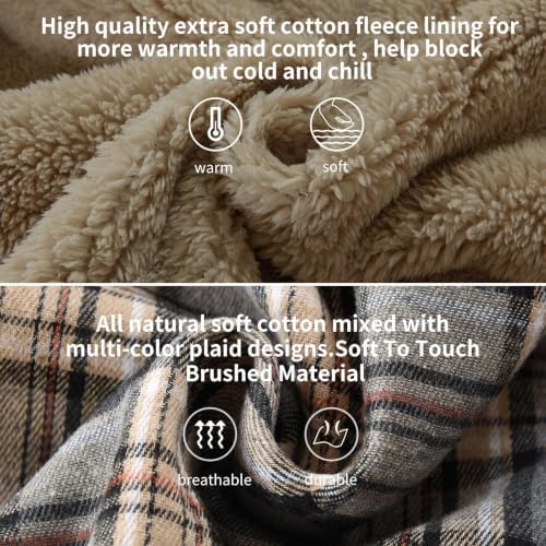 Elesuit Men's Full Zip Fleece Flannel Jacket Shirt Plaid Cotton Hoodie Coat