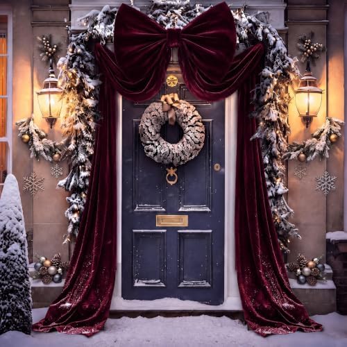 118 x 47 Extra Large Christmas Burgundy Velvet Bow Outdoor